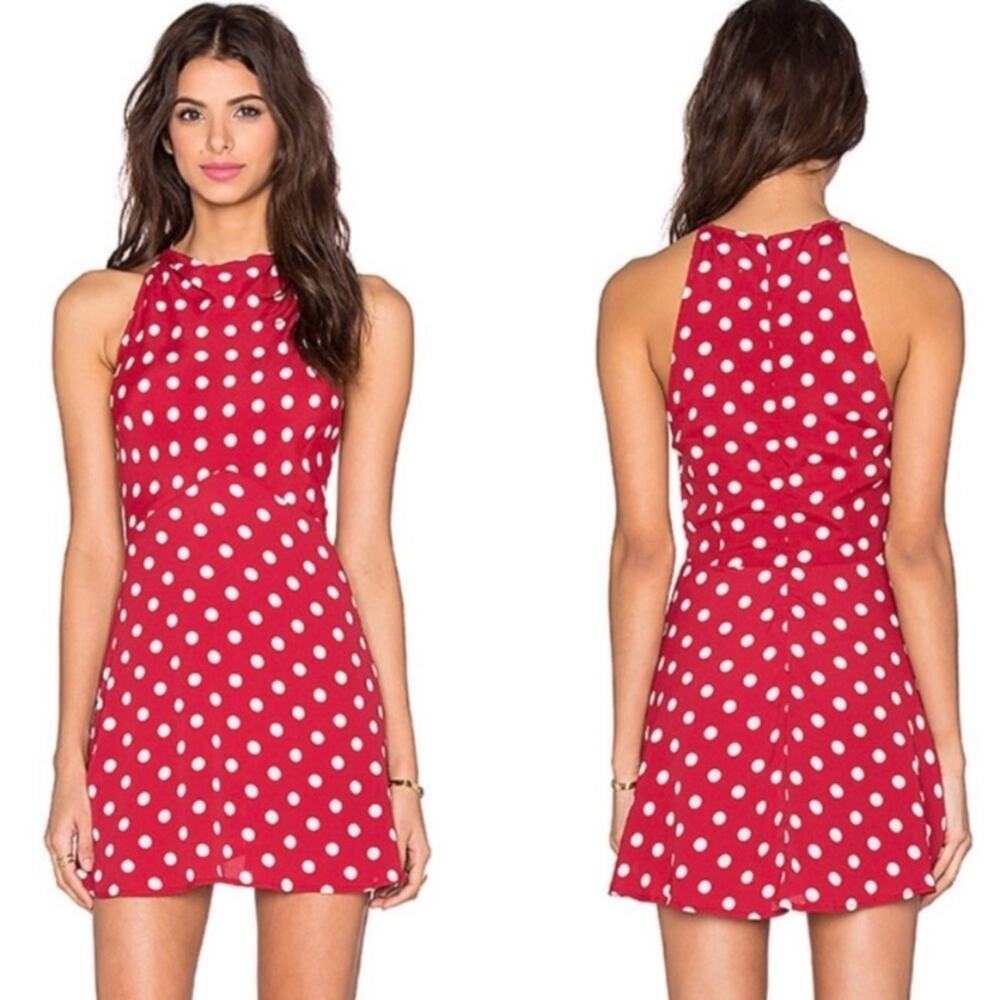 Privacy Please | Revolve Quincy Halter Neck Mini Dress Polka Dots Red White XS